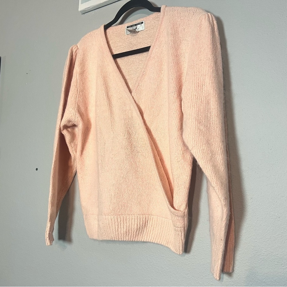 Vintage Silk Blend Faux Wrap Knit Sweater Light Pink Blush Size Medium V-Neck